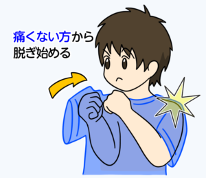 痛くない方から脱ぎ始めて